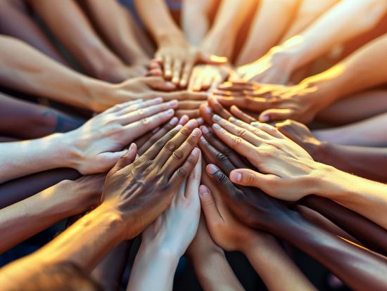 diverse hands together