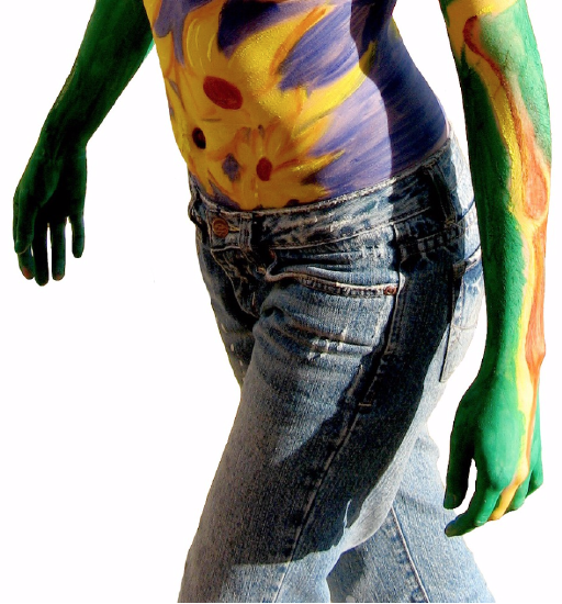 individual wearing Body paint and jeans