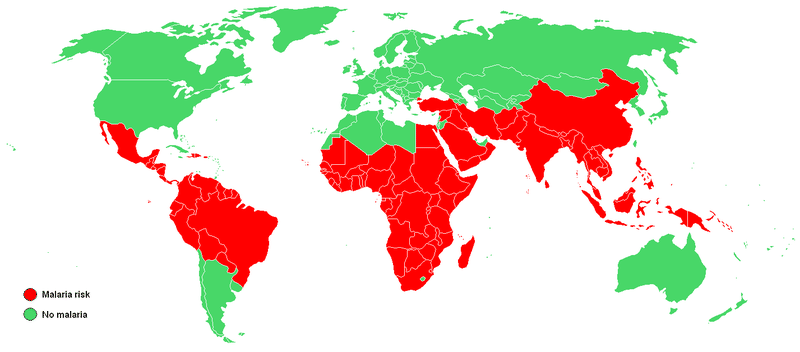 Worldwide distribution of malaria