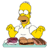 Homer Simpson selecting from a variety of foods. From The Simpsons.