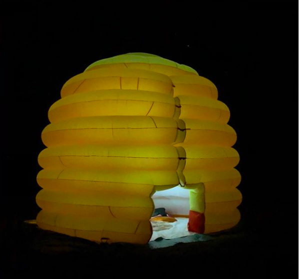 Inflatable skep model at night