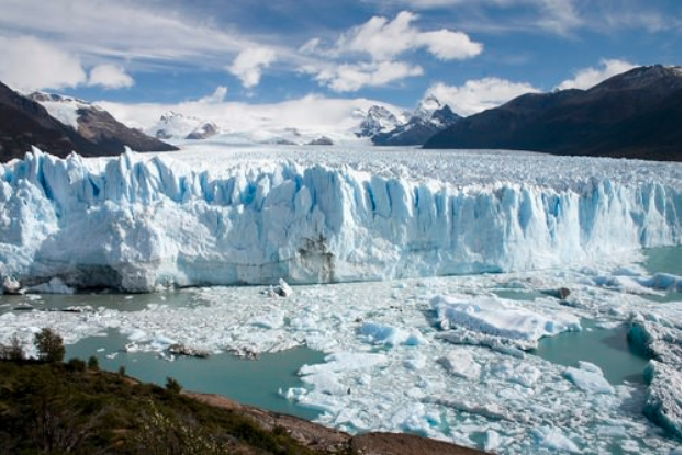 Mountain Glacier in Argentina appears like a large basin filled with ice