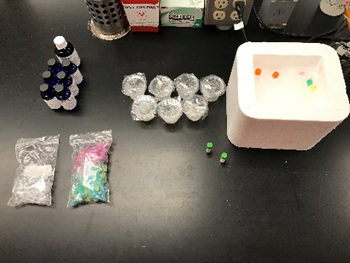 supplies on a lab bench