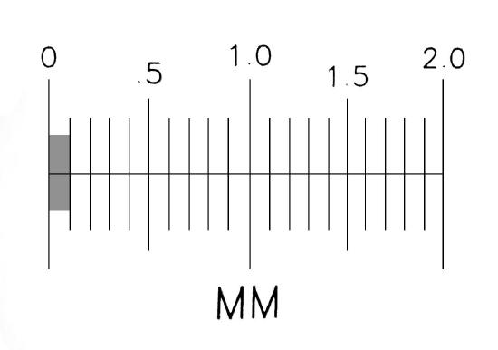 divisions on a slide micrometer which is a 2 milimeter ruler with 0.1 milimeter divisions.