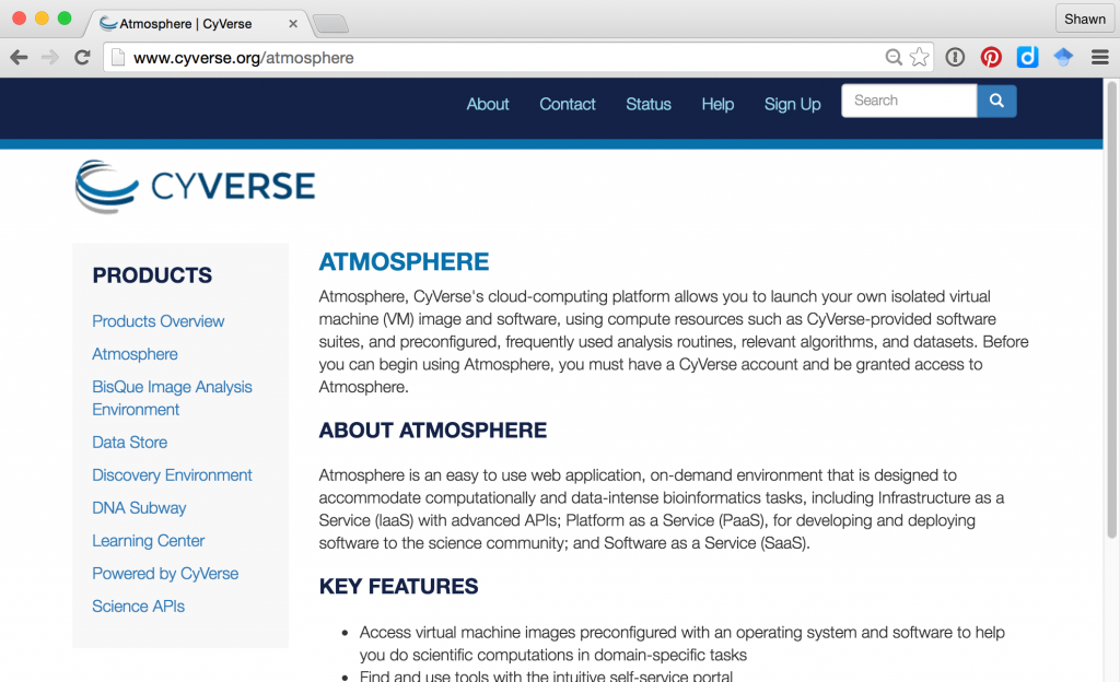 CyVerse Atmosphere Website homepage