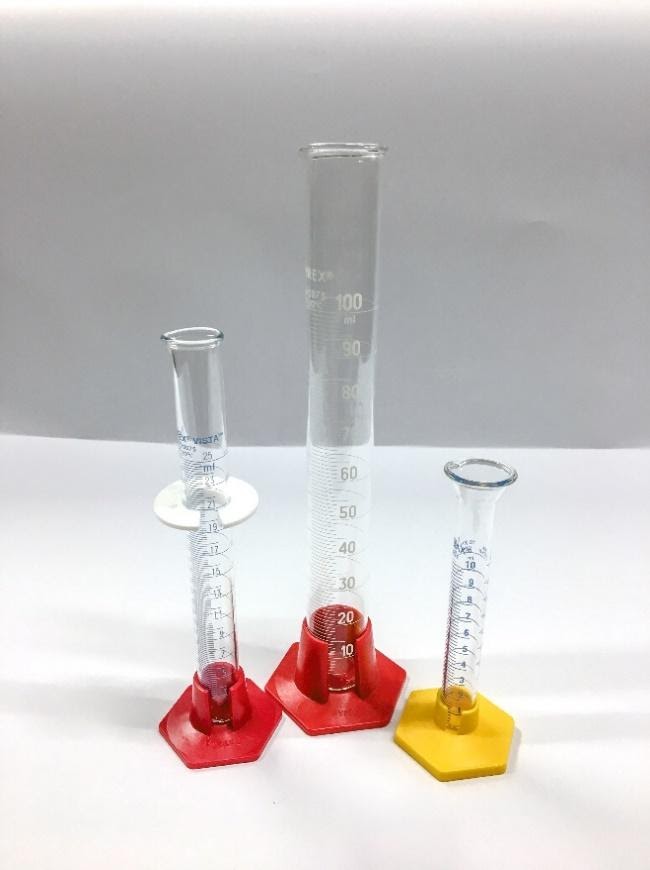 several sizes of graduated cylinders