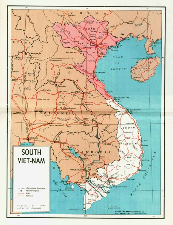 Um mapa antigo mostra o Vietnã do Norte separado do Vietnã do Sul
