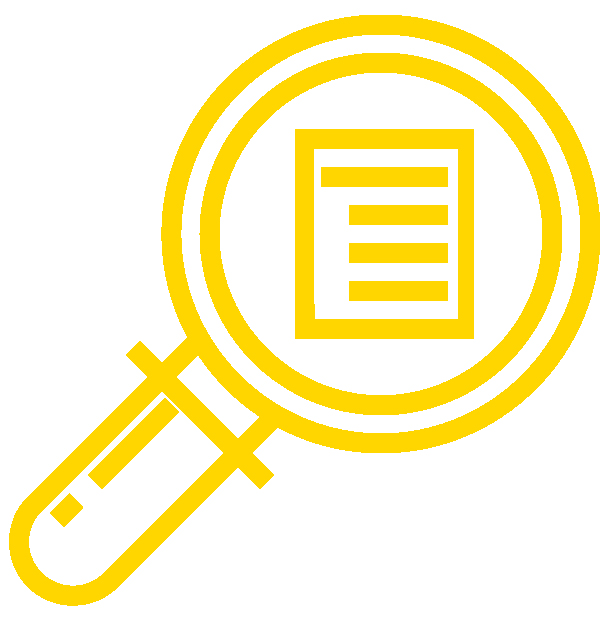 icon of a magnifying glass over a list