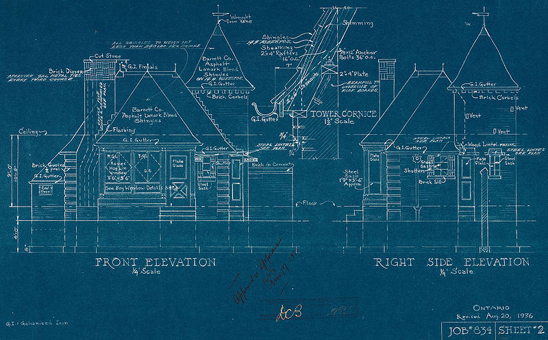 Joy Gas service station elevation drawings, 910 Lake Shore Road Blvd W., Toronto, Canada.