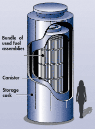 Long fuel rods in a cylinder within another cylinder, which is about three times taller than a person