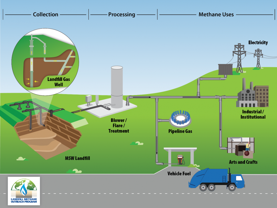 Collection, processing, and use of landfill gas