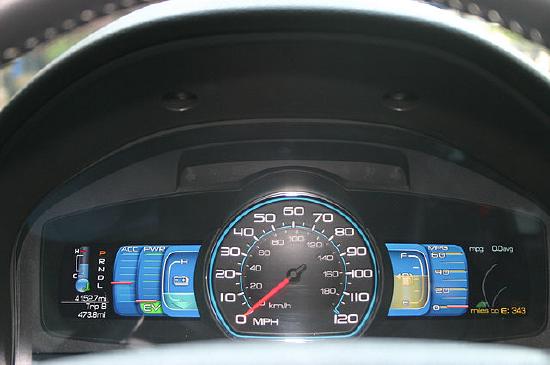 Dashboard of a Ford Fusion shows a plant on the right