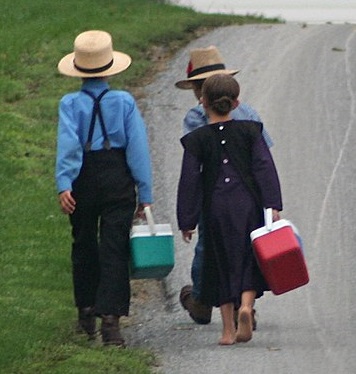Amish kids on their way to school 