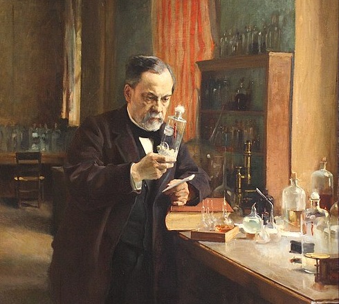 painting of Louis Pasteur in his lab