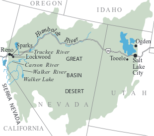 Map of the area covers most of Nevada, easternmost California, southern Idaho, and western Utah