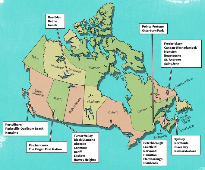 Figura 3.1 En Canadá, a partir de 2003, un número sorprendentemente grande de comunidades se comprometieron a participar en la Red Canadiense de Monitoreo Comunitario (reredactada de Whitelaw et al. 2003).
