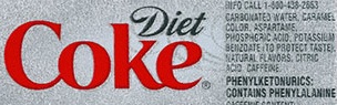 A Diet Coke label with the following warning: PHENYLKETONURICS: CONTAINS PHENYLALANINE.