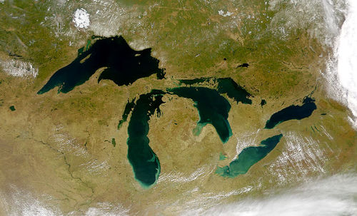 The Great Lakes region of North America as seen from space.