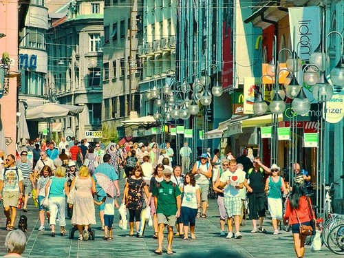 A pedestrian street in Ljubljana, Slovenia