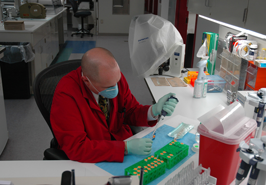 Photo depicts a scientist working in the lab.