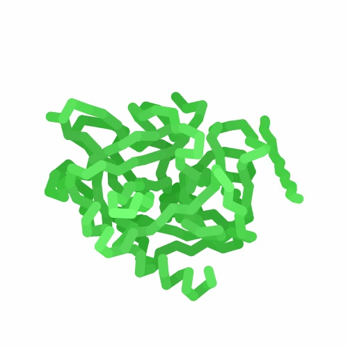 A tangled, three-dimensional structure made of green, zigzagging lines resembling a molecular model.